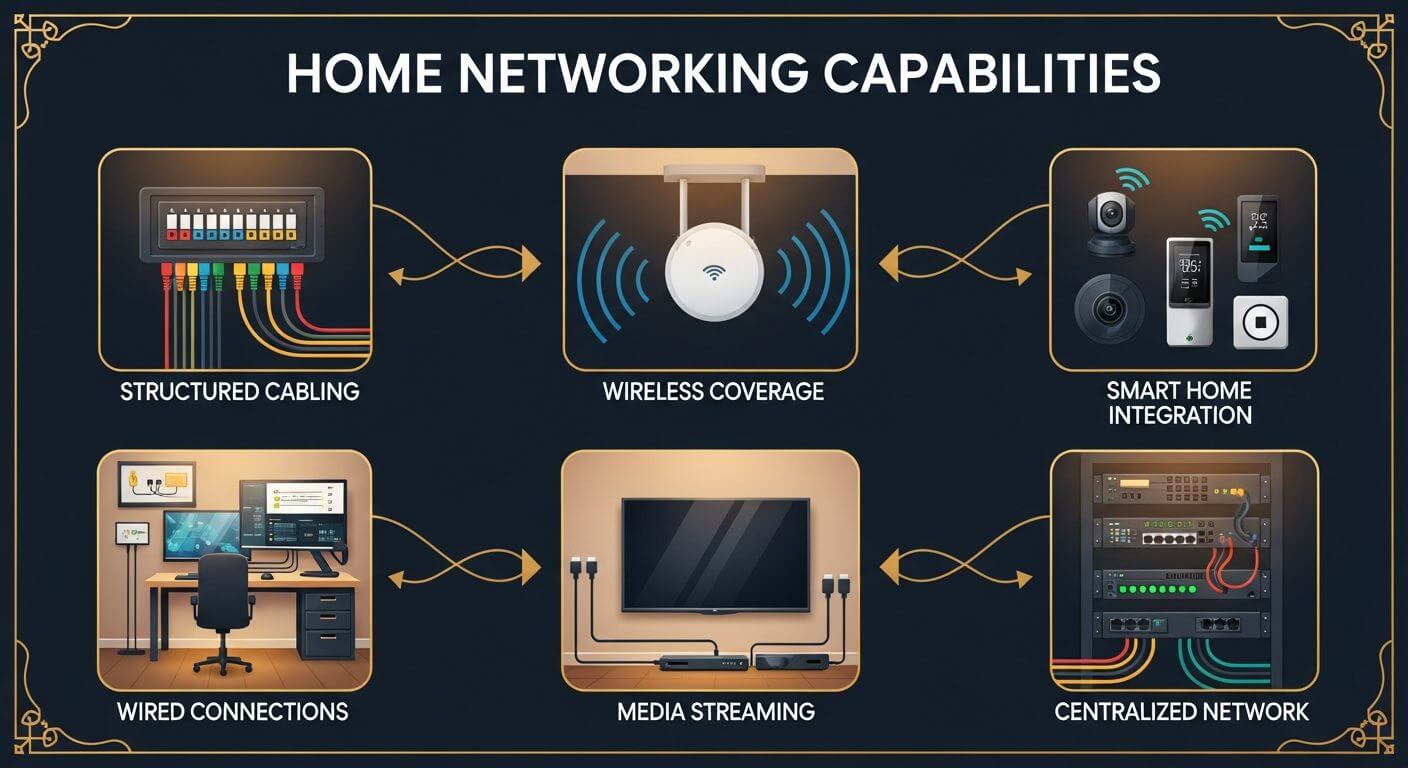 Home Networking Installation Capabilities - Ethernet, WiFi, Smart Home, Office, Media, and Network Panel Services