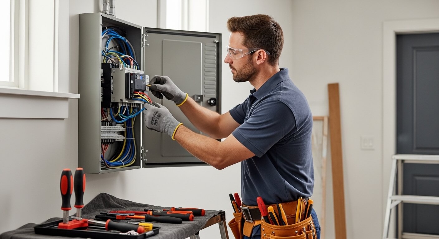 Bates Electric technician installing a Generac whole home standby generator